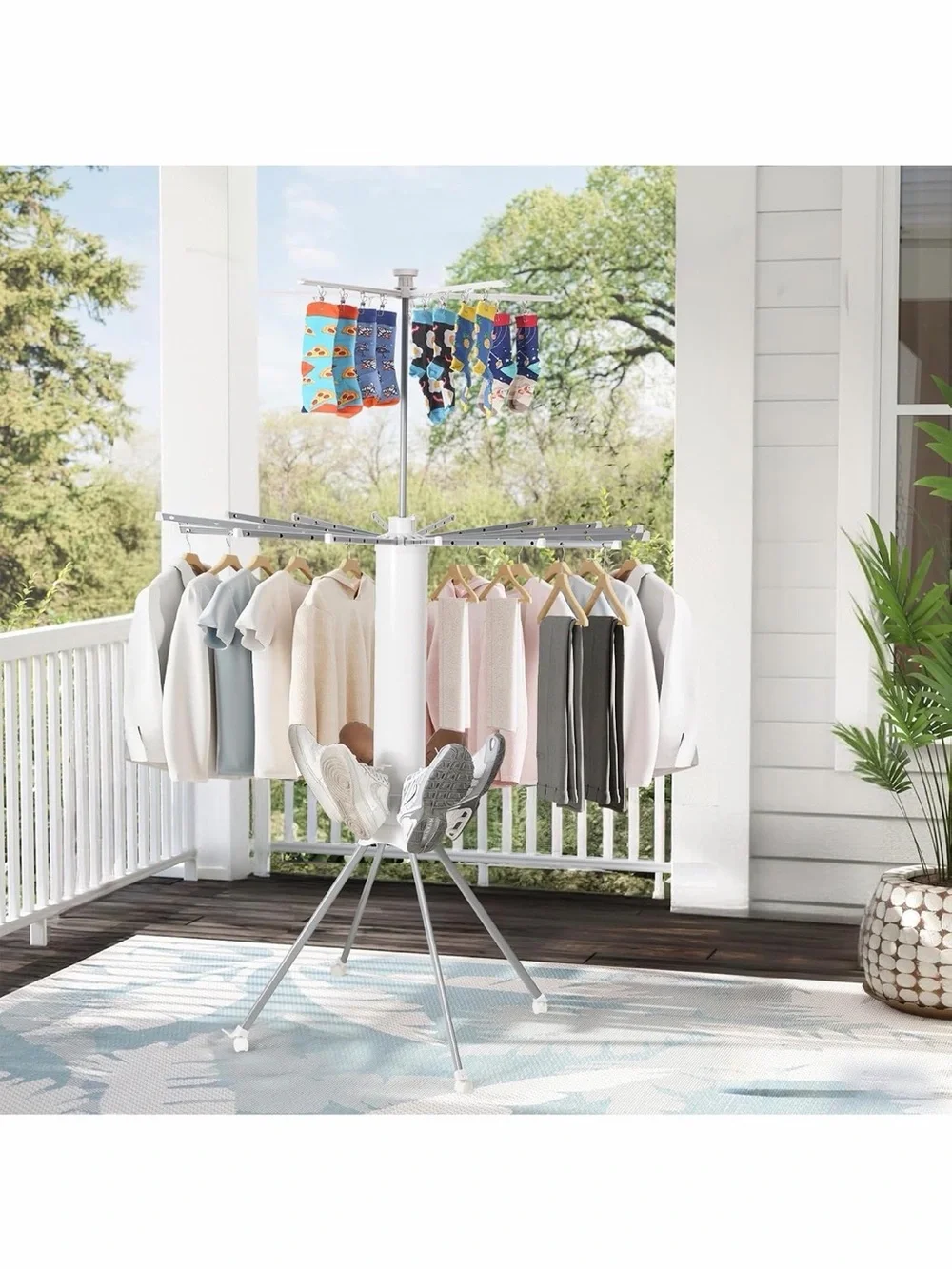 Adjustable Versatile Rotating Clothes Drying Rack w 20 Clips & Shoe👟Holding